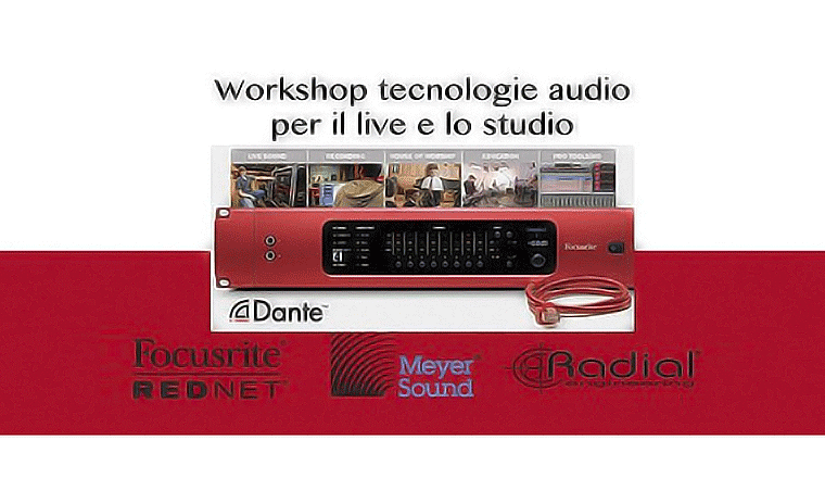 la locandina del workshop sui sistemi rednet di linear sound