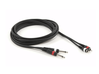 Un cavo doppio RCA-jack TS per collegare molte schede audio esterne